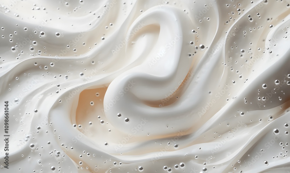 Poster abstract background featuring swirling white soapy foam with bubbles, dynamic and fluid texture.