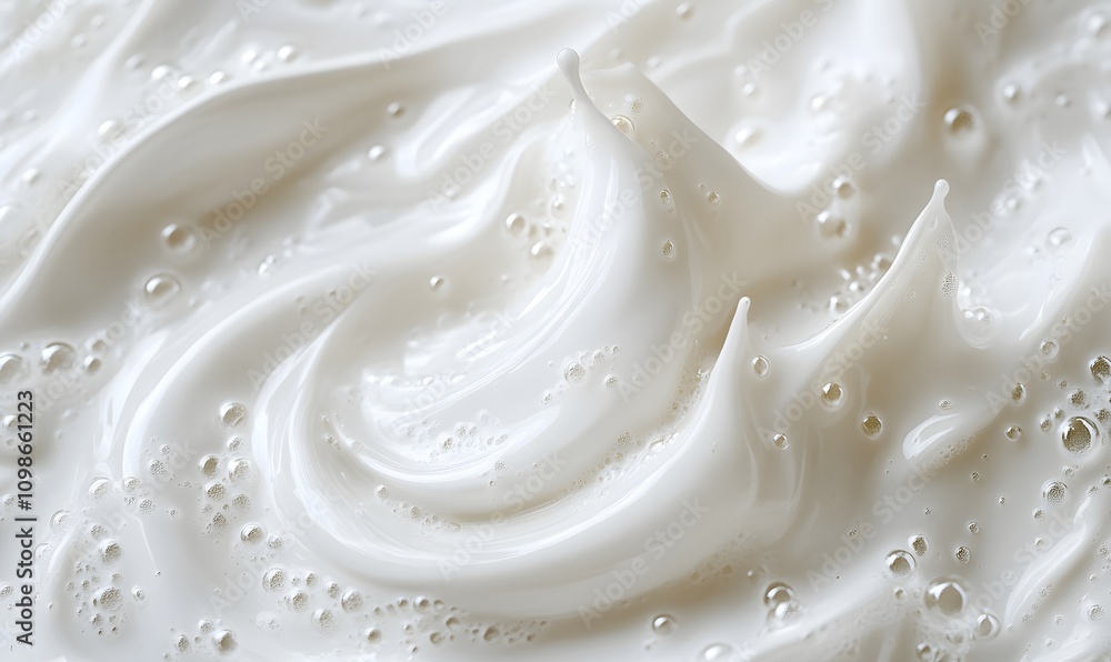 Poster abstract background featuring swirling white soapy foam with bubbles, dynamic and fluid texture.
