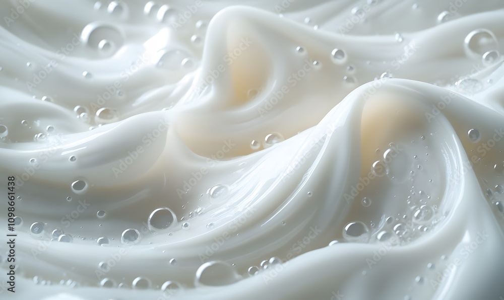 Poster abstract background featuring swirling white soapy foam with bubbles, dynamic and fluid texture.