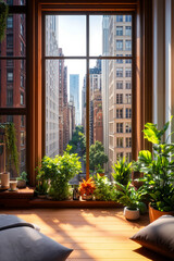 Fototapeta premium A living room filled with lots of plants next to a window
