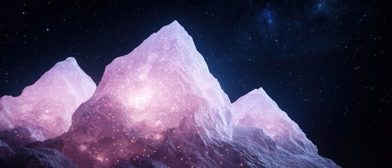 Obraz premium Glowing icy mountains under starry night sky
