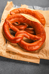 Bretzel fresh baked goods brezel tasty food dish delicious gourmet food background on the table...