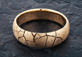 Fototapeta premium Cracked wooden bowl on dark background