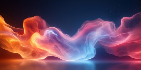 Fototapeta premium Orange and blue smoke waves with starlight reflection. Abstract energy visualization