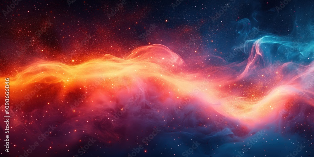 Wall mural fire and ice smoke clouds with stars in dark background. elements collision visualization