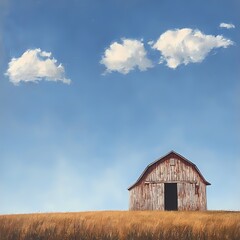 Obraz premium A solitary weathered barn standing in an open field its windows broken