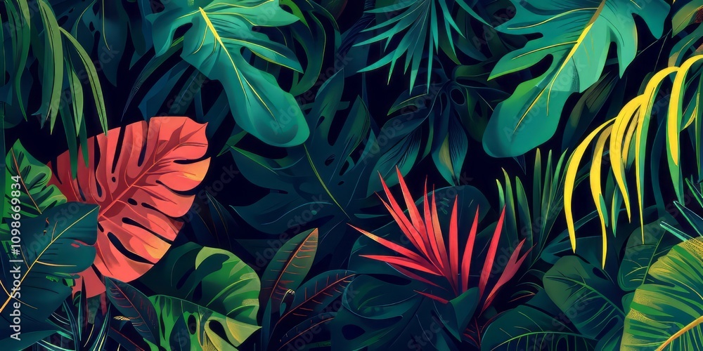Poster abstract jungle with artistic elements.