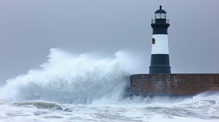 Obraz premium a lighthouse in stormy weather, with copy space