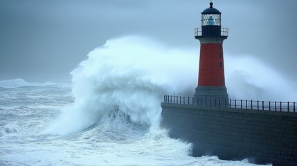 Obraz premium a lighthouse in stormy weather, with copy space