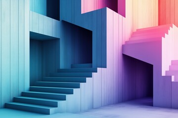 Obraz premium Abstract colorful stairs and geometric shapes in vibrant pastel tones