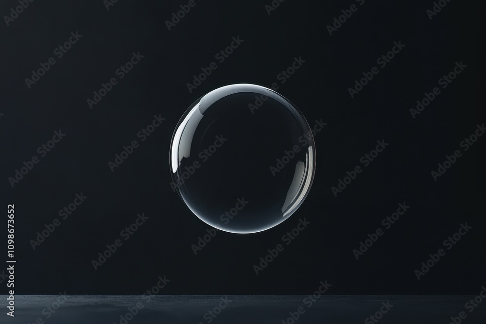 Poster floating clear bubble against dark background with soft lighting creating a serene atmosphere