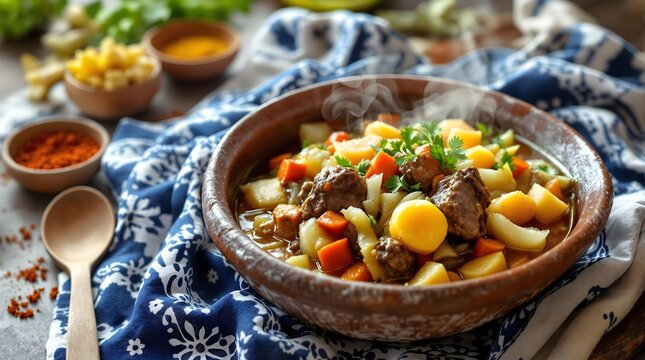 Dimlama &ndash; Uzbek Stew with Beef, Vegetables, and Herbs in a Flavorful Broth (Uzbekistan Cuisine)