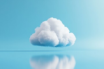 Soft white cloud floating against a bright blue sky reflecting on calm water surface