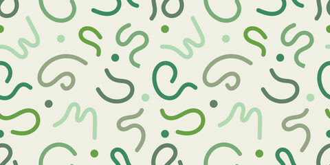 Obraz premium Earthy Green Line Doodle Seamless Pattern Minimalist Hand-Drawn Scribble Horizontal Background Vector Design