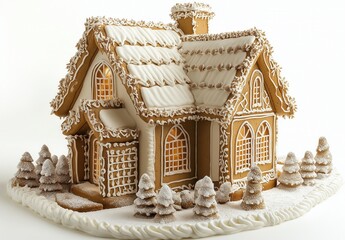 Fototapeta premium Christmas gingerbread house on white background.