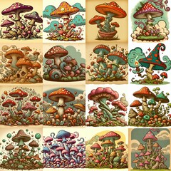 Obraz premium Cartoon fantasy fungus. AI generated illustration