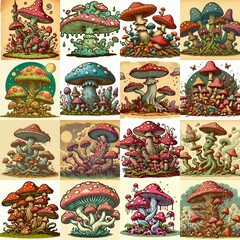 Obraz premium Cartoon fantasy fungus. AI generated illustration