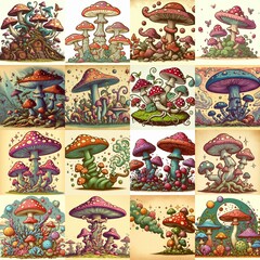 Obraz premium Cartoon fantasy fungus. AI generated illustration