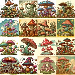 Obraz premium Cartoon fantasy fungus. AI generated illustration