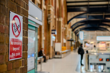 No smoking sign at Liverpool street station in London, England