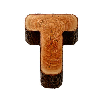 Letter T made of wooden log