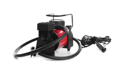 Air compressor with hose isolated on white