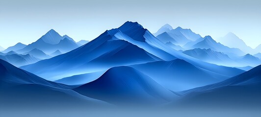 Fototapeta premium A serene view of majestic blue mountains under a calm sky, showcasing various peaks and valleys in shades of blue, creating a peaceful and tranquil atmosphere.