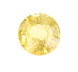 One shiny yellow gemstone isolated on white, top view