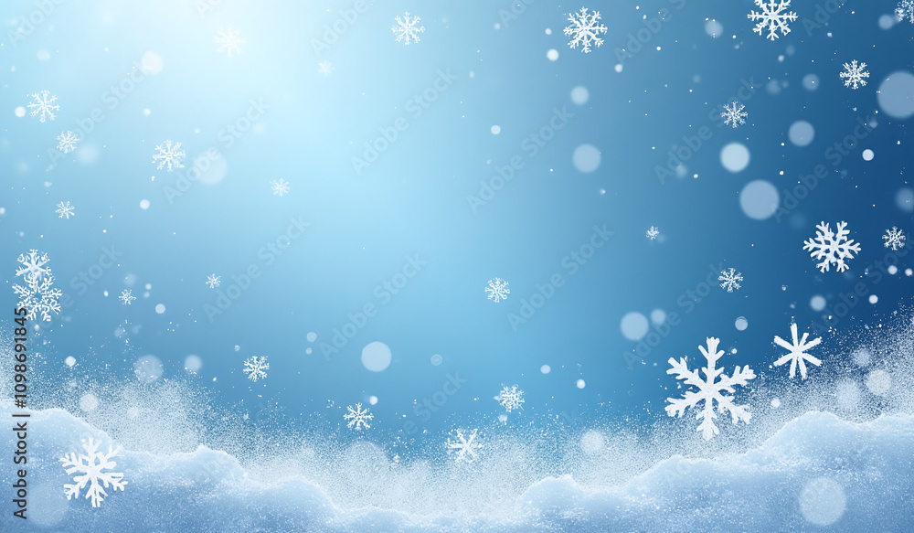Poster blue winter scene features intricate snowflake patterns calming snowy backdrop