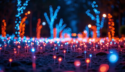 Obraz premium brightly colored lights surround festive holiday scene outdoors winter months