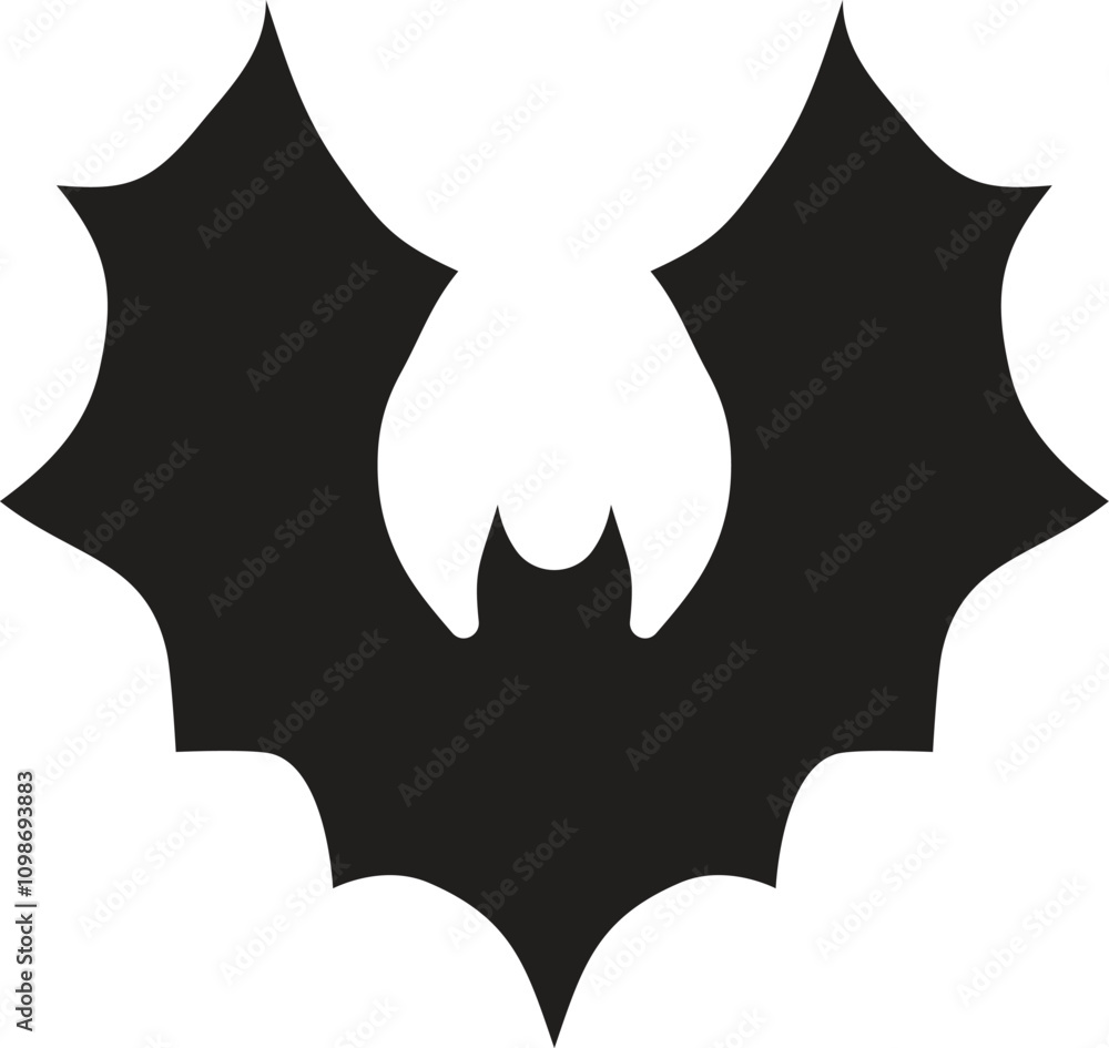 Poster stylized vector illustration of a bat in flight with spread wings, creating a spooky and mysterious 