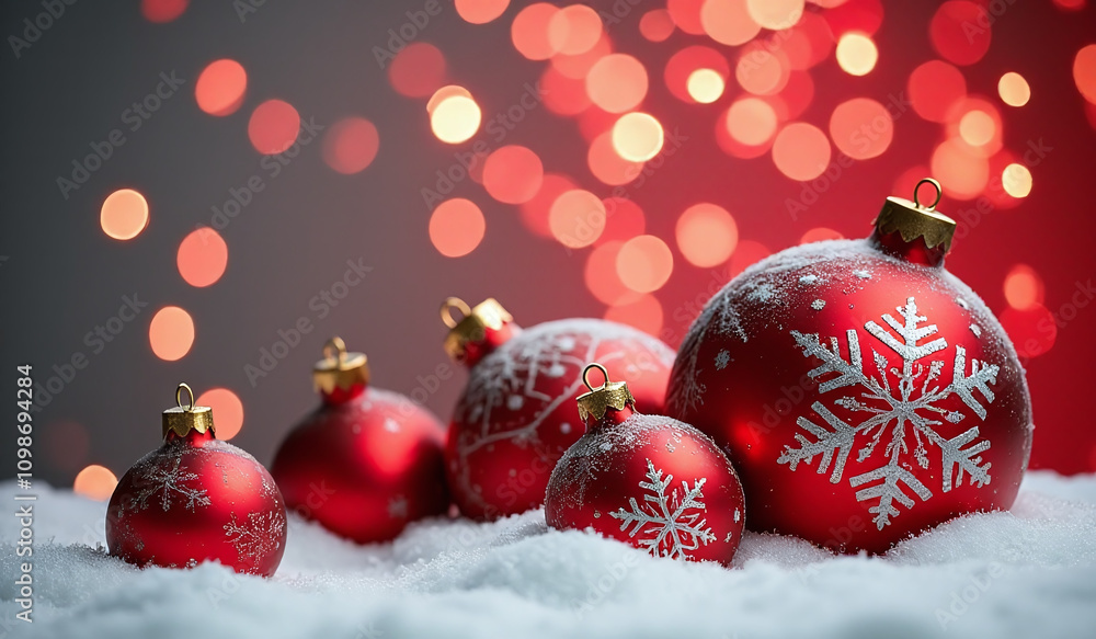 Poster elegant red christmas decorations feature intricate snowflake patterns festive winter backdrop