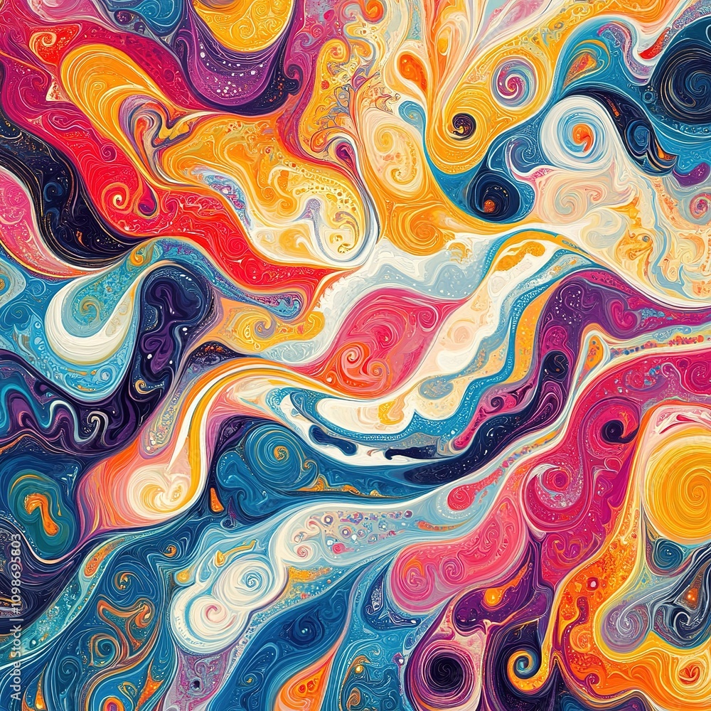 Poster vibrant abstract swirls digital art colorful patterns creative space eye-level view artistic express