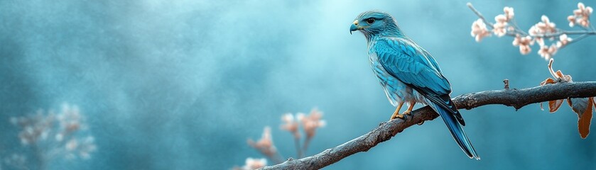Fototapeta premium Vibrant blue bird perched on branch serene natural setting wildlife photography soft focus tranquility