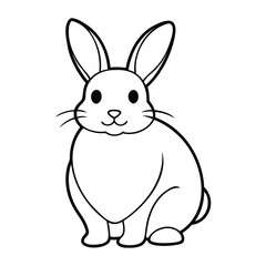 Black and white line art of a cute bunny rabbit sitting upright, designed in a simple and minimalist outline drawing