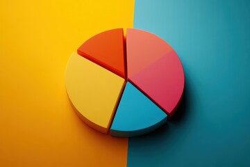 Fototapeta premium Colorful pie chart divided into four segments on contrasting background colors