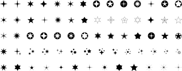 Cool Sparkle Icons Collection. Shine Effect Sign Vector. Minimalist silhouette stars icon set, twinkle shining star shape symbols, icons, elements. Magic Symbols. Vector illustration.