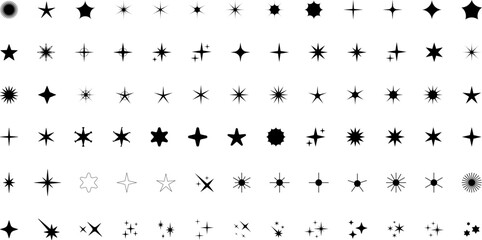 Obraz premium Cool Sparkle Icons Collection. Shine Effect Sign Vector. Minimalist silhouette stars icon set, twinkle shining star shape symbols, icons, elements. Magic Symbols. Vector illustration.