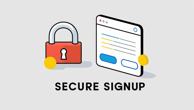 Secure signup process with padlock and digital form illustration