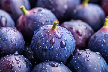 Fresh purple figs covered in water droplets