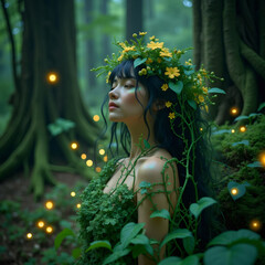 La simbiosis perfecta entre la naturaleza y la humanidad en un bosque encantado lleno de vida y luz.
