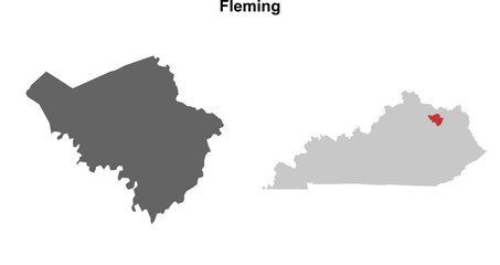 Obraz premium Fleming County (Kentucky) blank outline map set