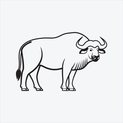 African Buffalo line art White background illustration Generative Ai