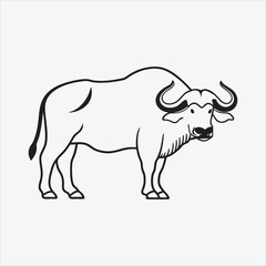 African Buffalo line art White background illustration Generative Ai