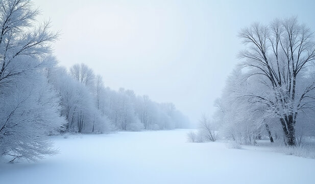 winter landscape snowy scenery bare trees created artificial intelligence serene calming visual effect