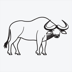 Obraz premium African Buffalo line art White background illustration Generative Ai