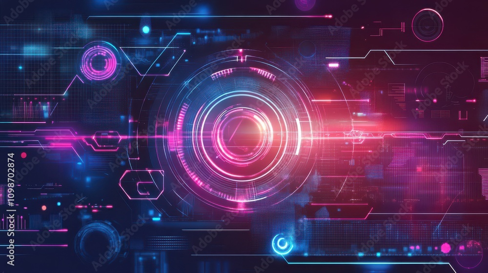 Poster a futuristic technology interface with geometric shapes on an abstract background