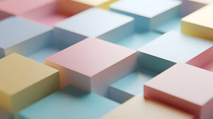Obraz premium Soft pastel-colored cubes forming a minimalistic 3D geometric pattern, offering a clean and modern aesthetic.