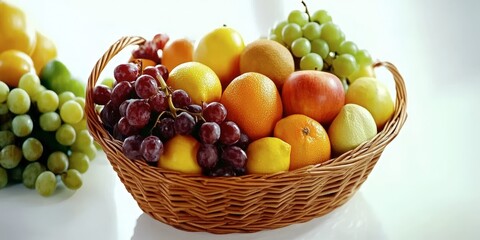 Fresh Fruit Basket on White Table