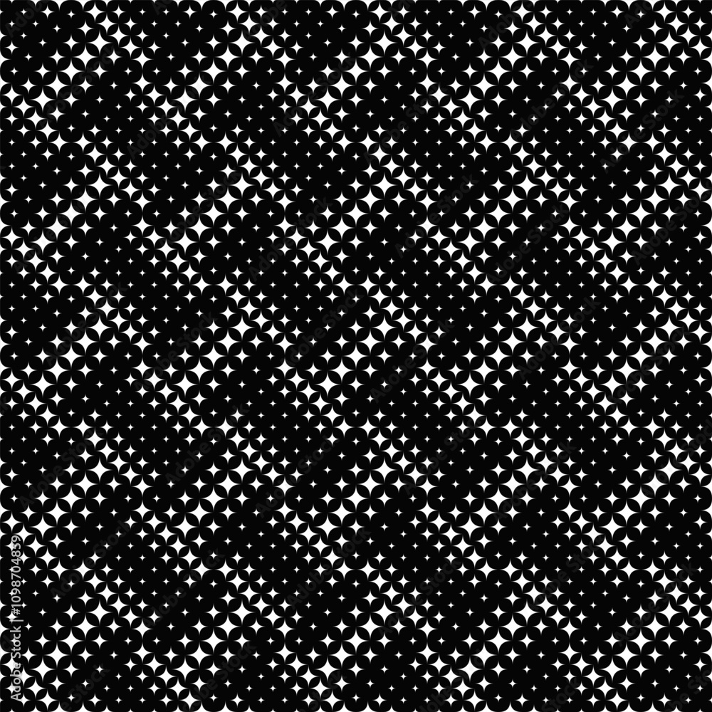 Poster seamless geometrical curved star pattern background design - monochrome abstract vector graphic from